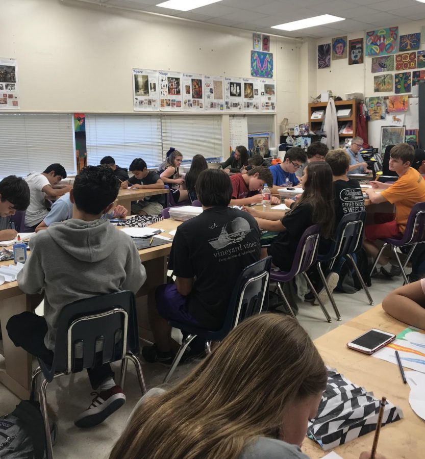 Mrs. Hudsons Honors Art 1 class overcrowded with 36 students.