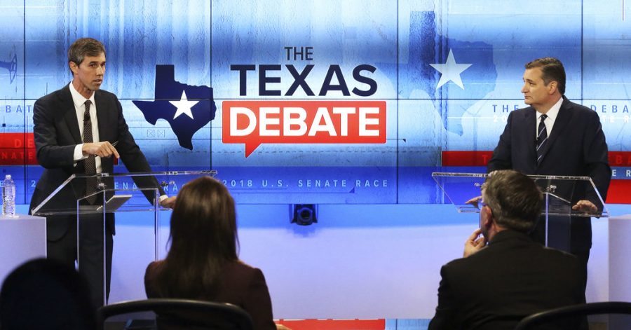 Beto and Cruz debate in San Antonio. (Photo was taken by the New York Times, https://static01.nyt.com/images/2018/10/17/us/17cruzbeto-debate2/17cruzbeto-debate2-facebookJumbo.jpg.)