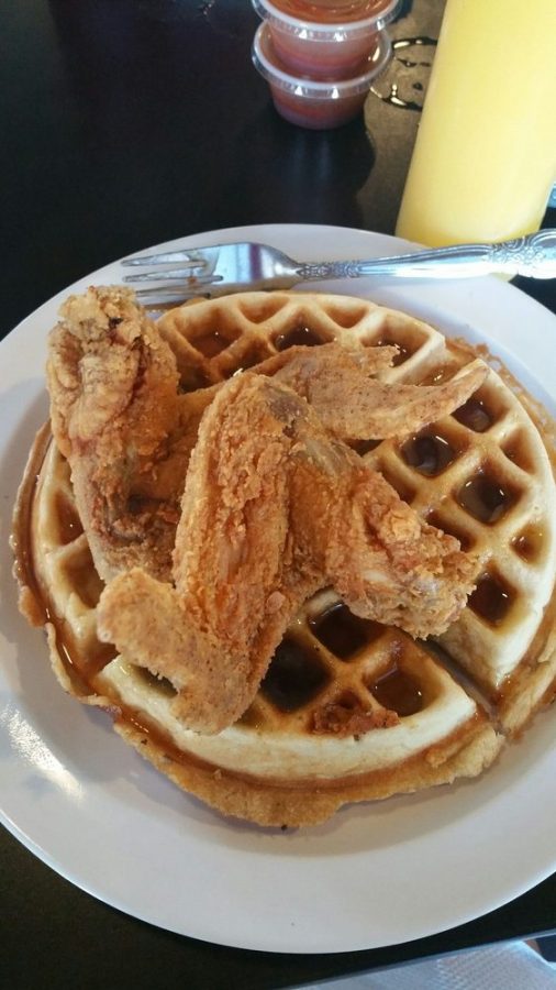 A plate of chicken and waffles from Taste and See.  Photo taken from Yelp.com