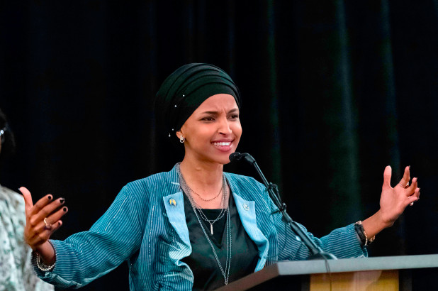 Ilhan Omar, one of the two Muslim women elected to congress, giving a speech.  Photo from New York Post.