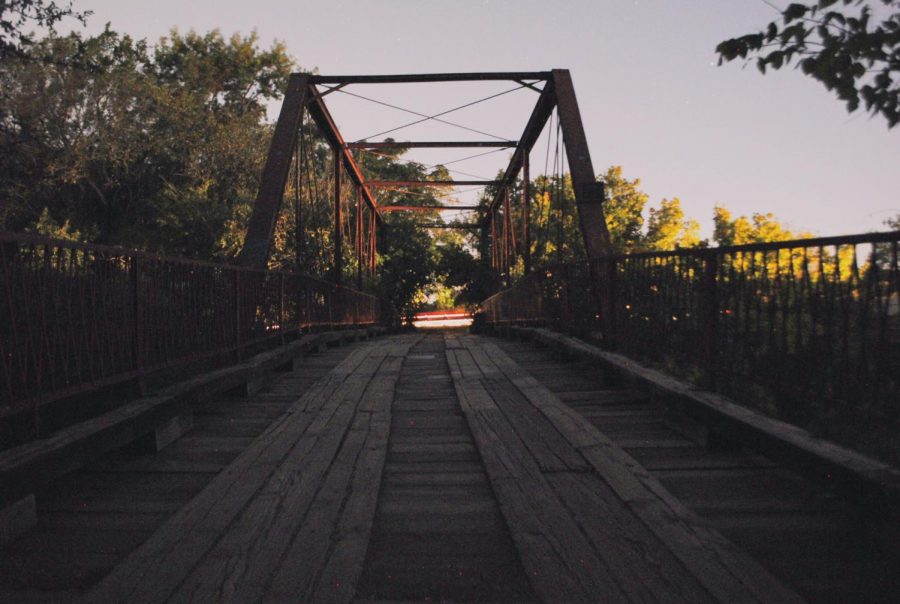 View of Old Alton Bridge at dusk, also known as the Goatman Bridge. 