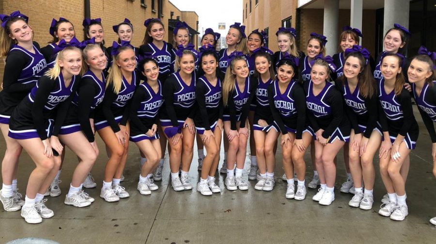 Cheerleaders right before they left school to compete at UIL state competition. 