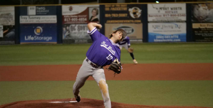 Connor Culp pitching at the Paschal vs Heights baseball game during the Drew Medford Memorial Tournament.