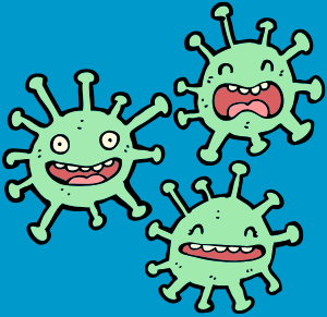 Clip art of little animated bacterias smiling and causing sickness 