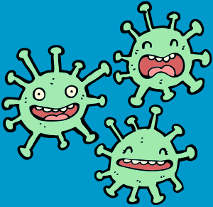 Clip art of little animated bacteria's smiling and causing sickness 