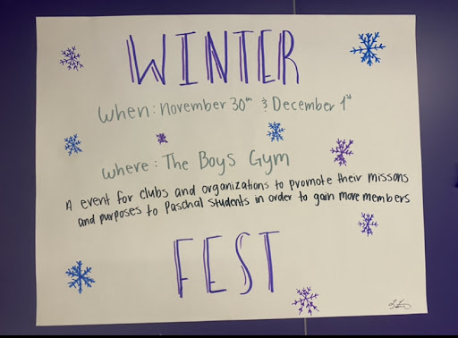 A poster promoting Winterfest made by the leadership class.