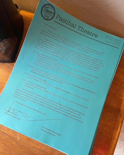 Audition packets for the next two Paschal theatre productions “Kodachrome” and “The Girl in the Mirror” are available in room 141 on the table by the door! Auditions are after school next Monday and Tuesday.