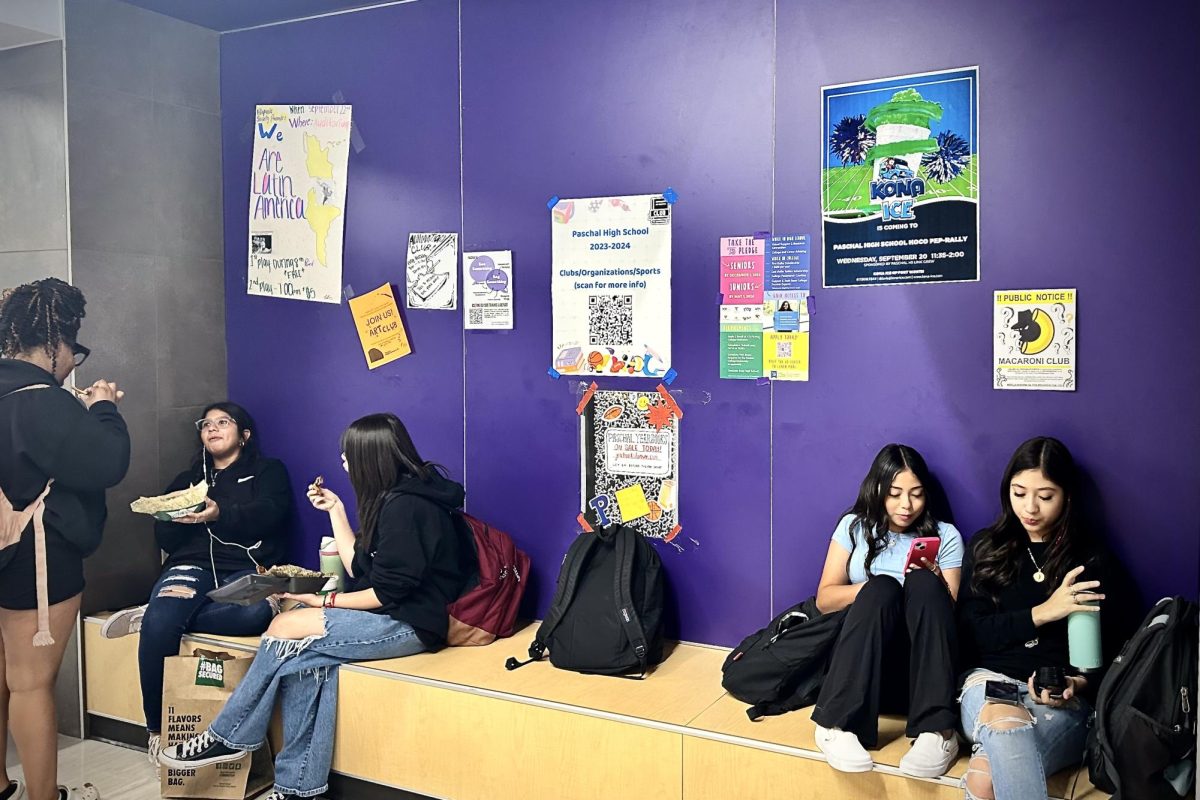 Paschal students spend their lunch sitting under the various club advertisements.