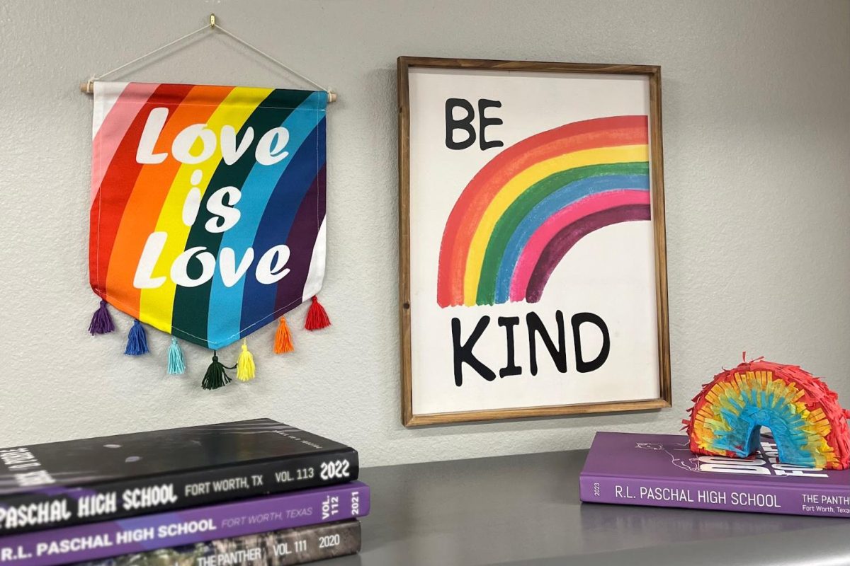 Love is love and Be Kind decorations in room 211.