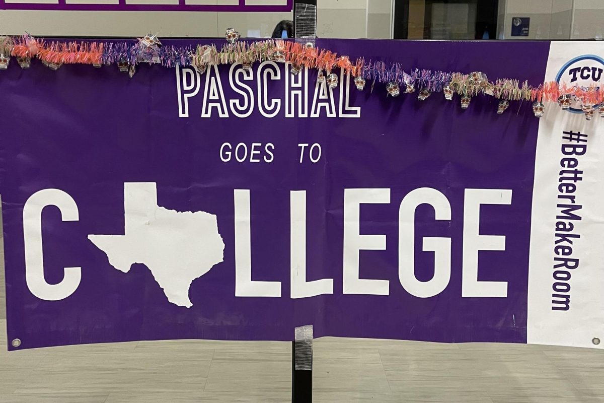 Paschal goes to college banner hanging outside the go center.