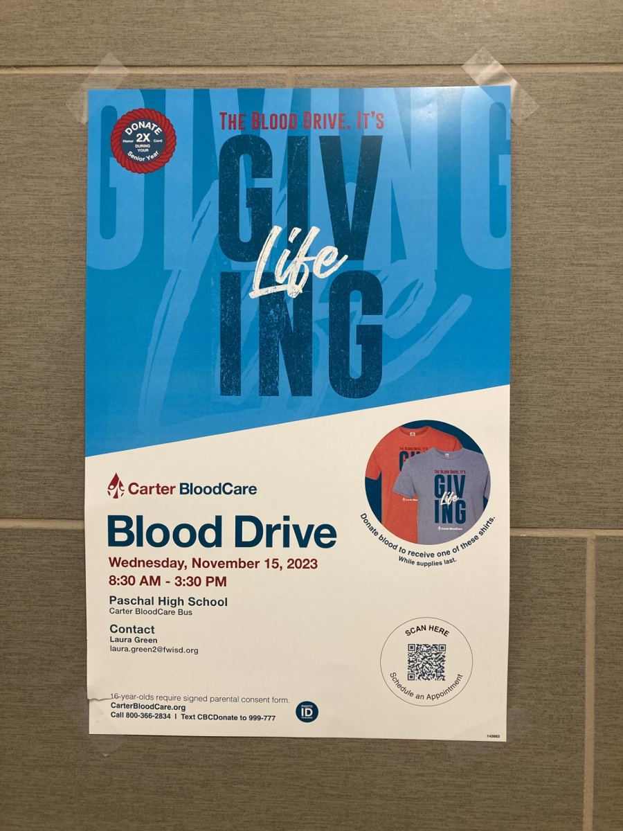 Informative Blood Drive poster in the English hall bathroom.