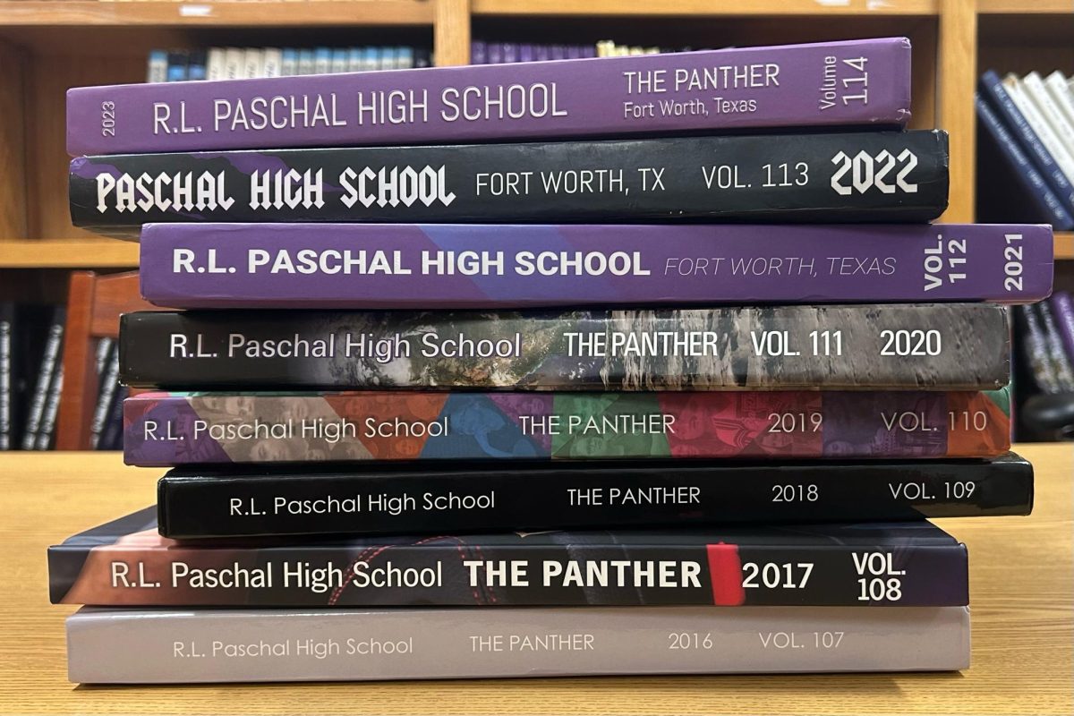 Stack of Paschal yearbooks from pervious classes. 