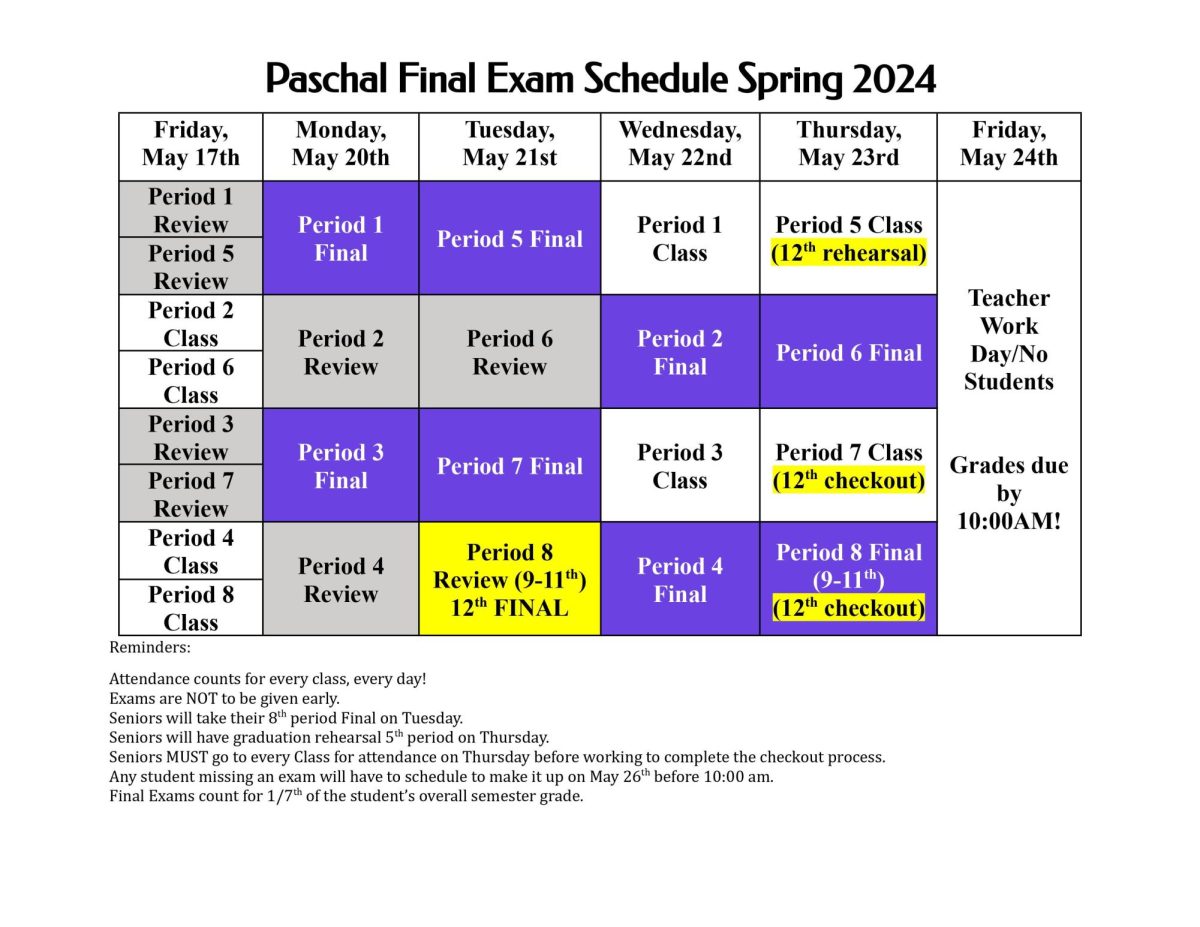 Paschal Final Exam Schedule Spring 2024 