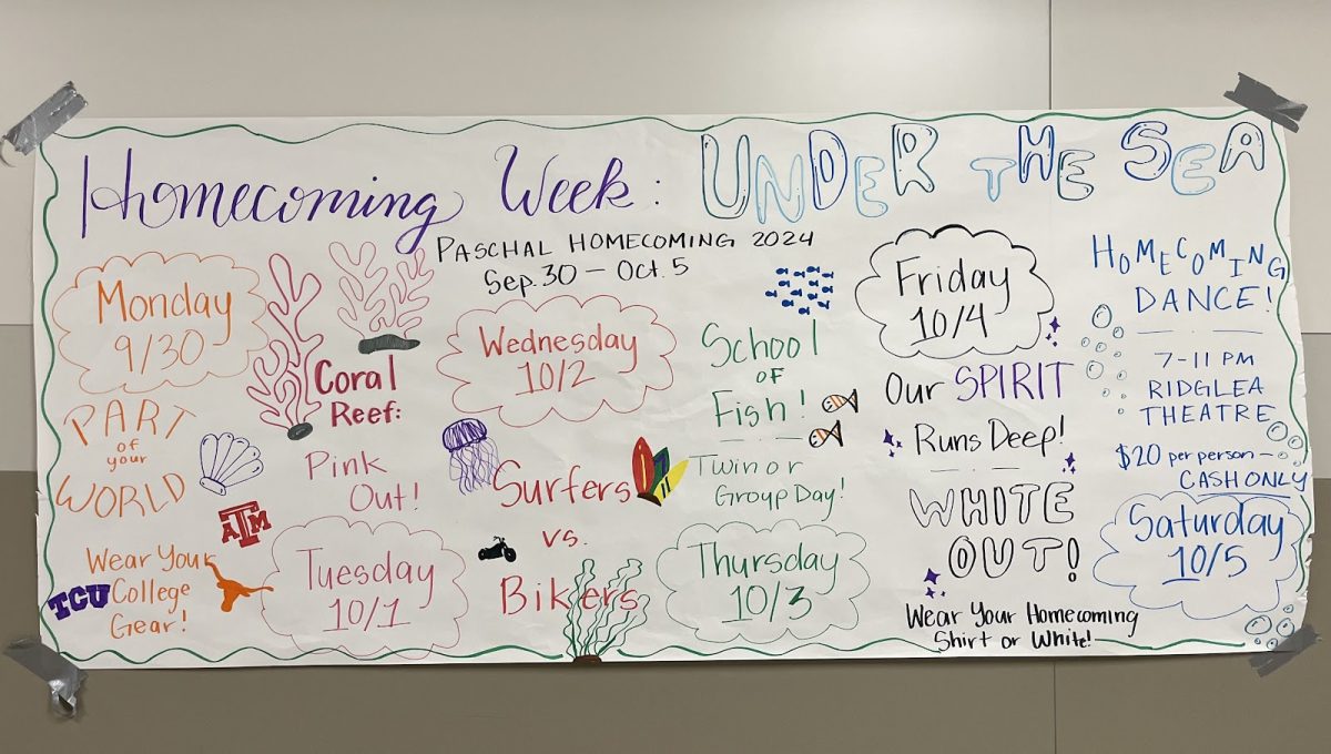 A poster that depicts all of the themes for Homecoming Week. 