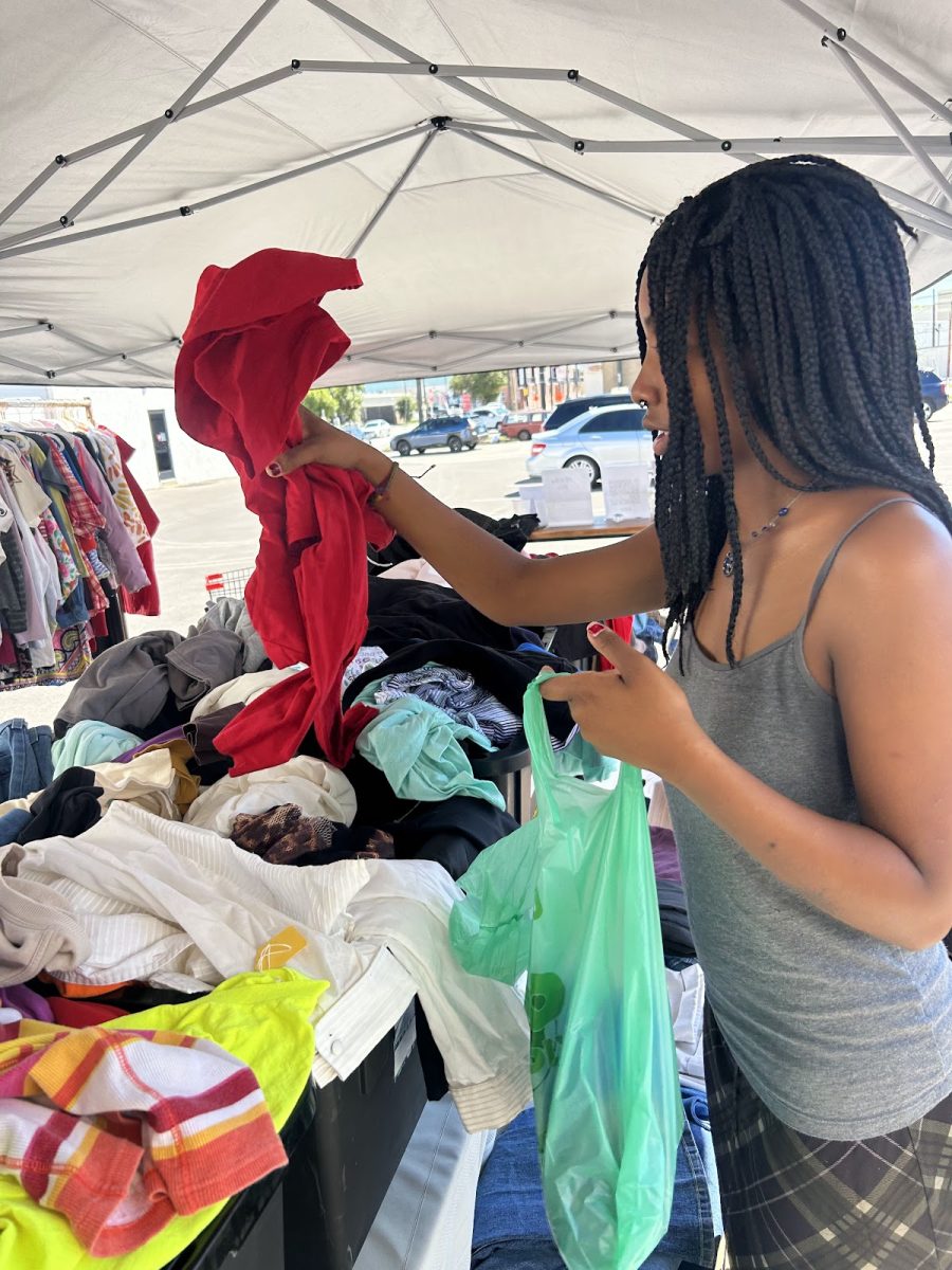 Tori Sky (11) sorts through clothing at Flipstone Thrift Store, a family-owned vintage and secondhand clothing store in Fort Worth.