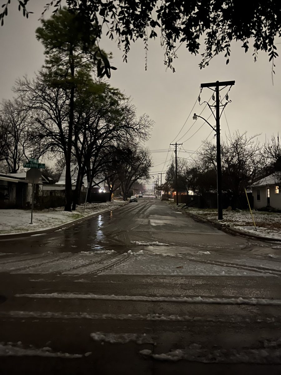 The snowy street outside Andi Shipman's (12) house.