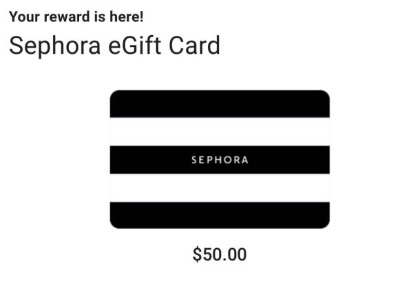After taking the test, I got to pick a gift card! There were many brands to choose from and I chose Sephora.
