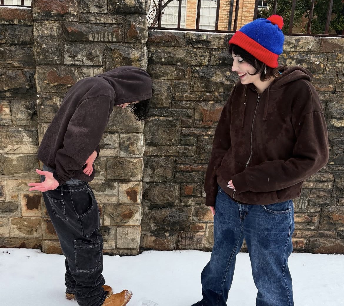 Fredrik Gries (10) and Marielle Gries enjoy the snow day.