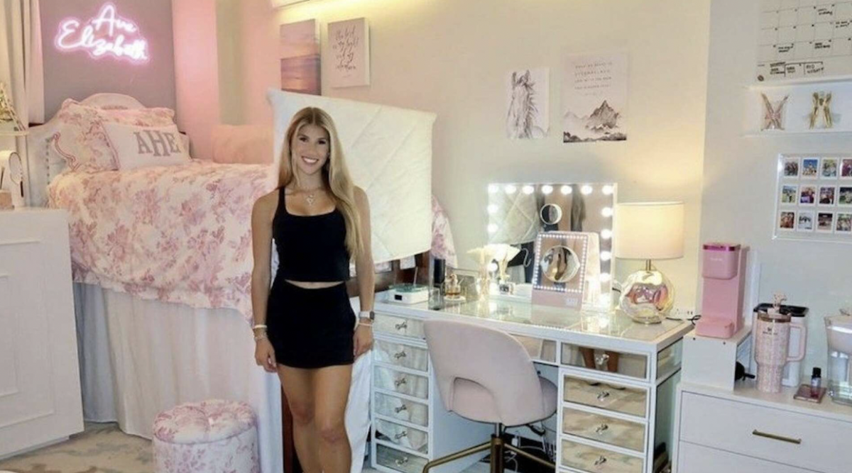 Dorm rooms have become spaces that mom's love to lavish their love and money. Olivia, friend of Paschal Alumni Ellie Bryant stands among the "Dorm-Room Splendor."